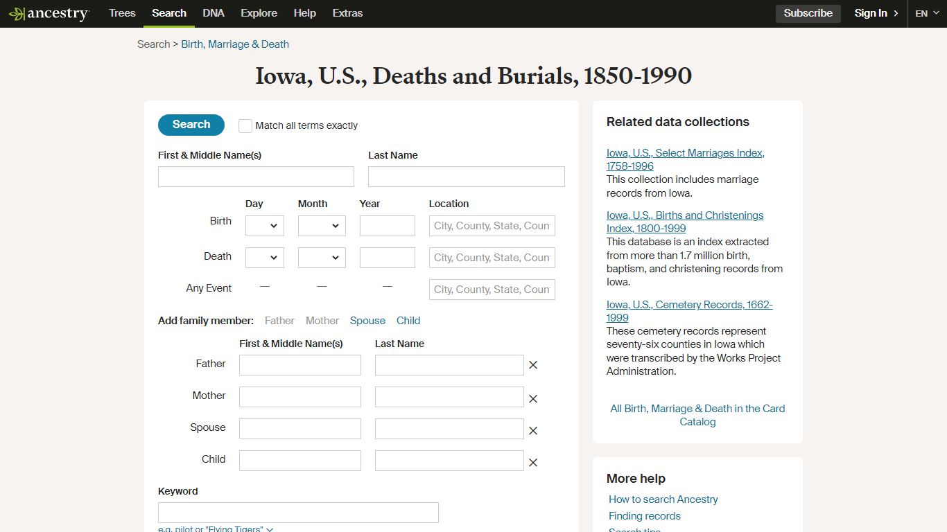 Iowa, U.S., Deaths and Burials, 1850-1990 - Ancestry